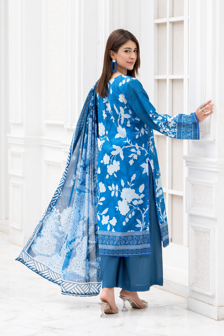 3 Piece Unstitched Blue Lawn - SU25V27-S9 - JACQUARD CLOTHING