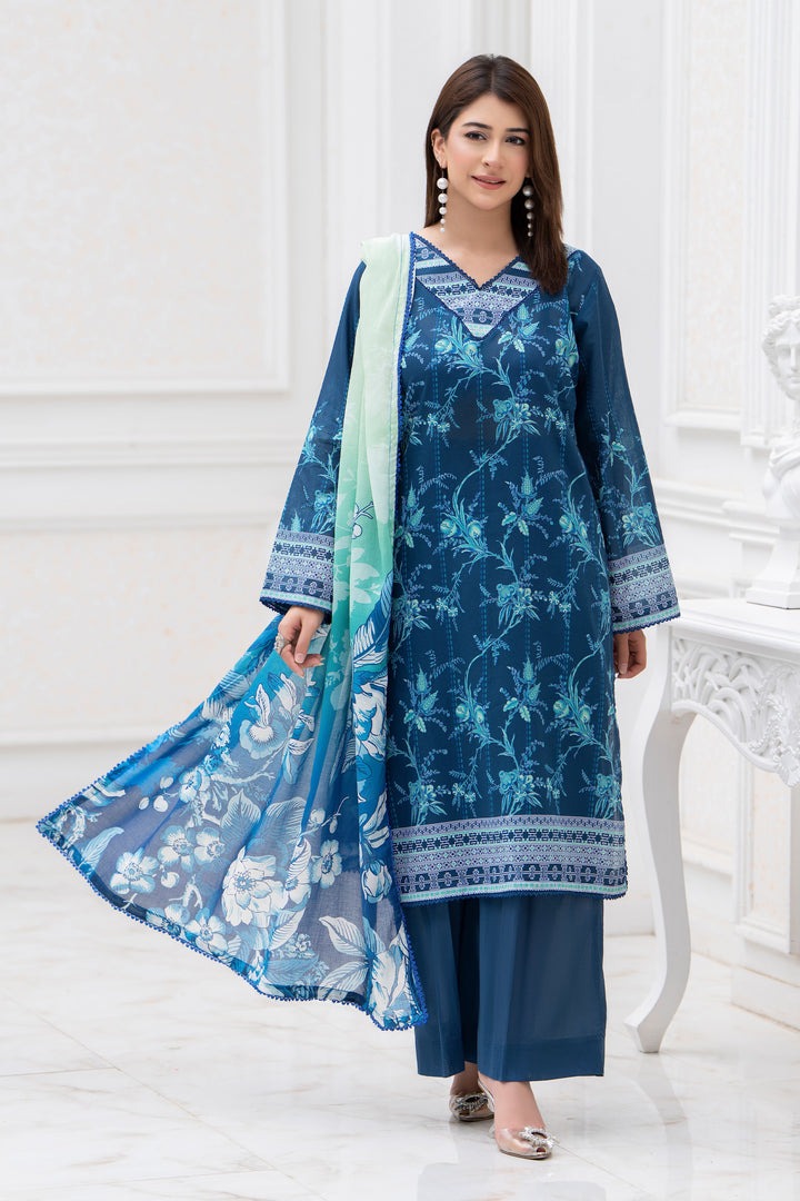 3 Piece Unstitched Blue Lawn - SU25V27-S8 - JACQUARD CLOTHING