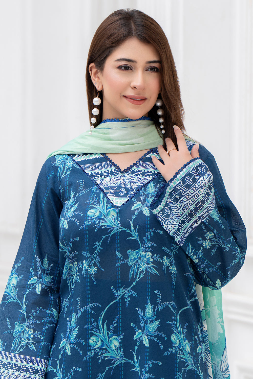 3 Piece Unstitched Blue Lawn - SU25V27-S8 - JACQUARD CLOTHING