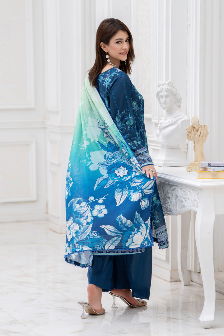 3 Piece Unstitched Blue Lawn - SU25V27-S8 - JACQUARD CLOTHING