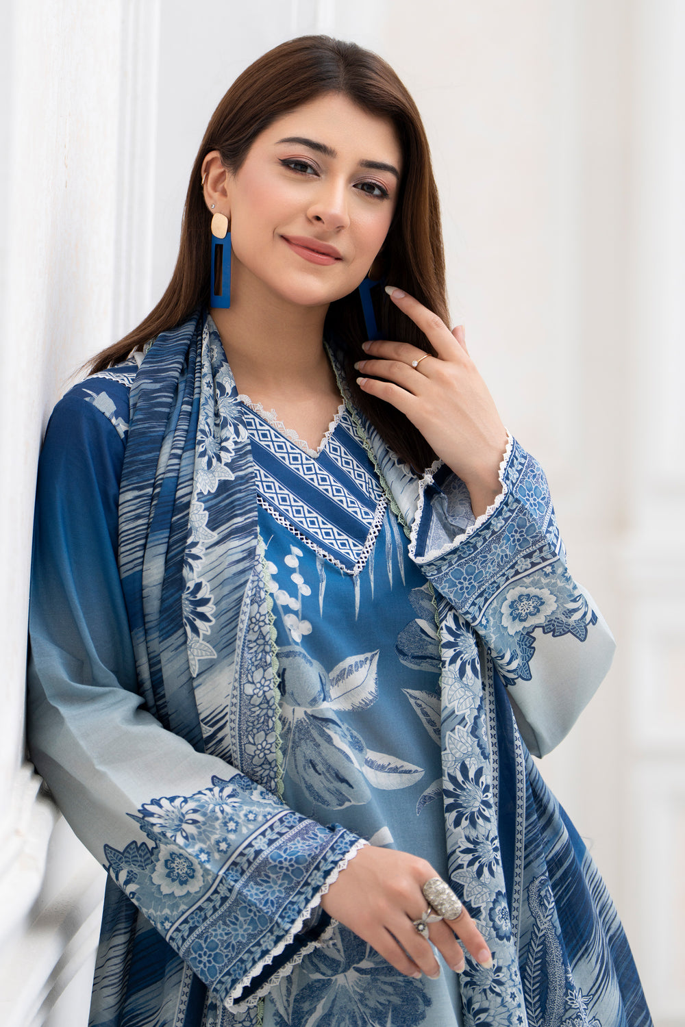 3 Piece Unstitched Blue Lawn - SU25V30-S9 - JACQUARD CLOTHING