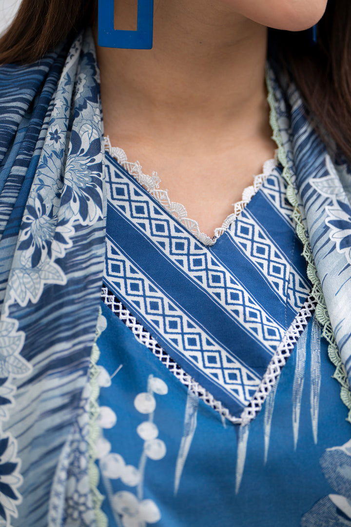 3 Piece Unstitched Blue Lawn - SU25V30-S9 - JACQUARD CLOTHING