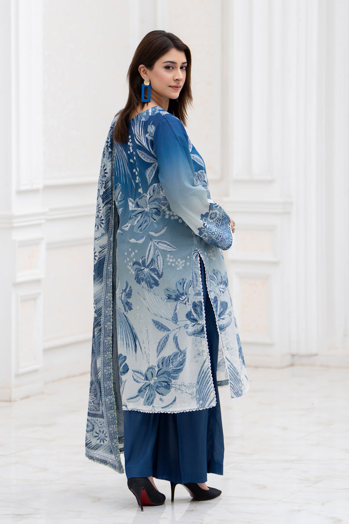 3 Piece Unstitched Blue Lawn - SU25V30-S9 - JACQUARD CLOTHING