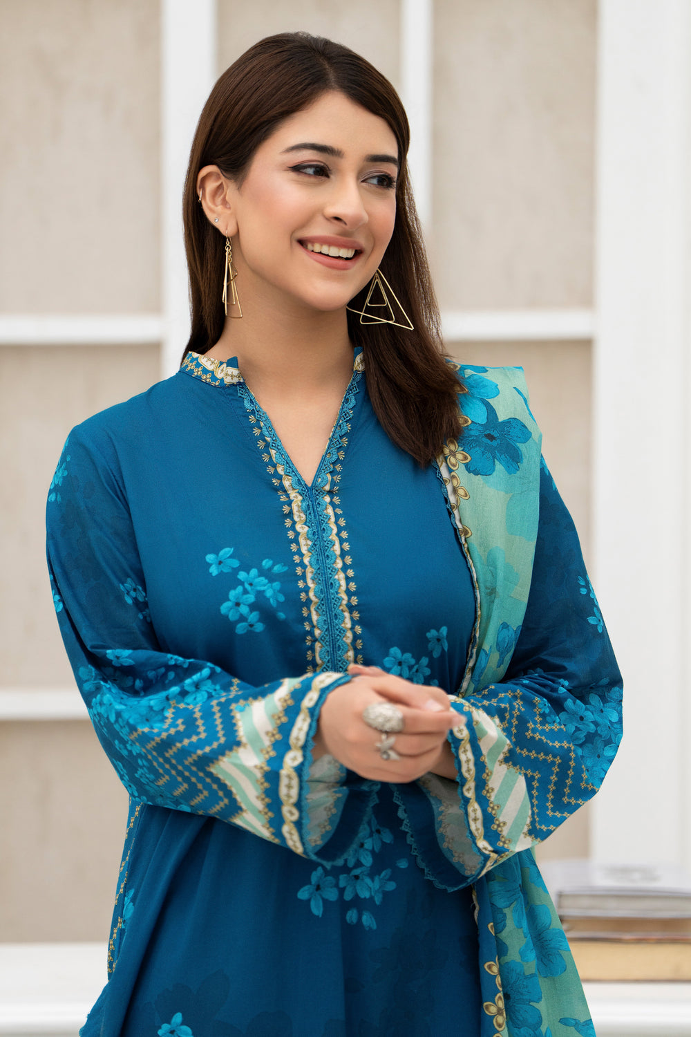3 Piece Unstitched Blue Lawn - SU25V30-S4 - JACQUARD CLOTHING