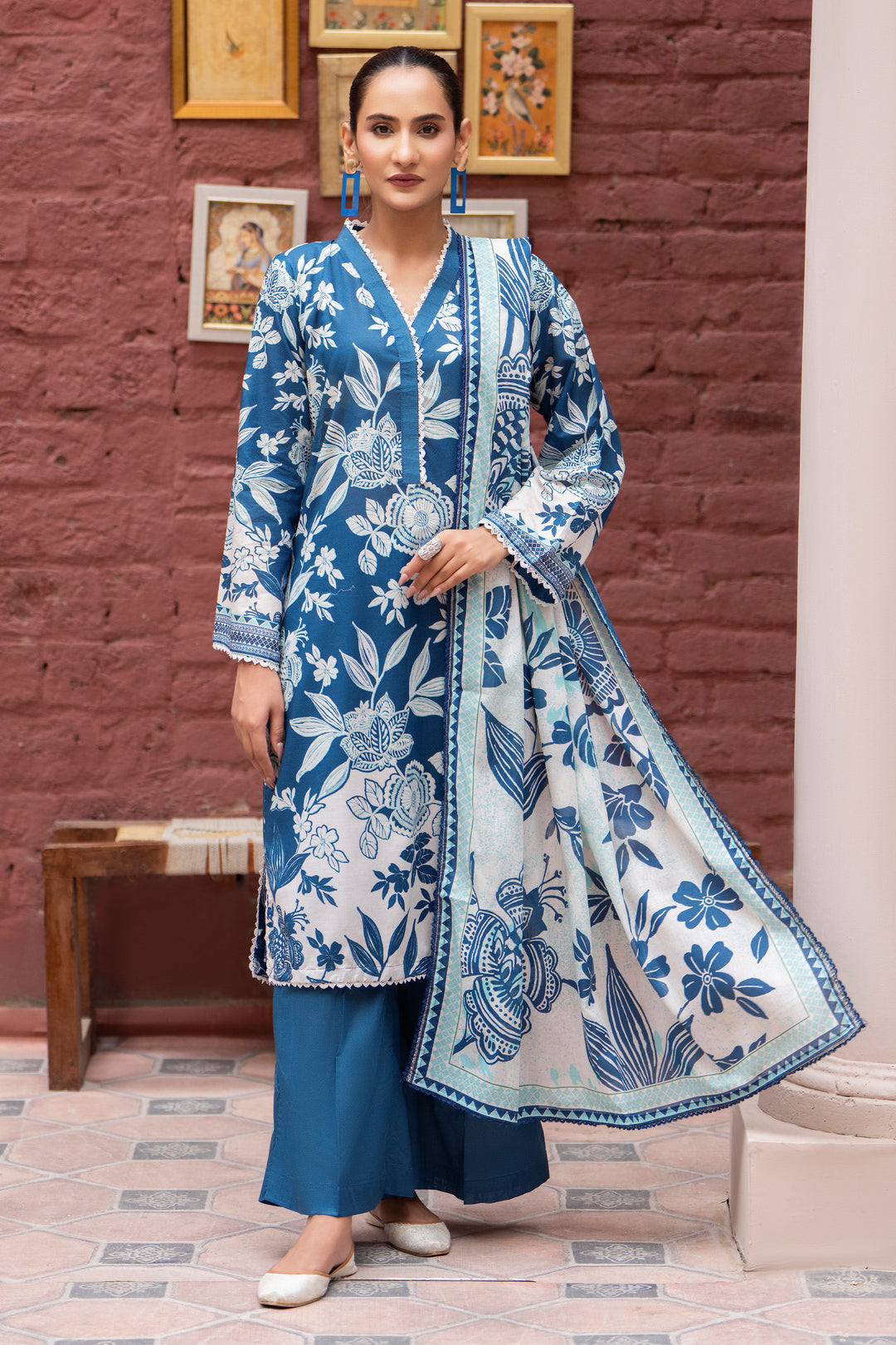 3 Piece Unstitched Blue Lawn - SU25V26-S8 - JACQUARD CLOTHING