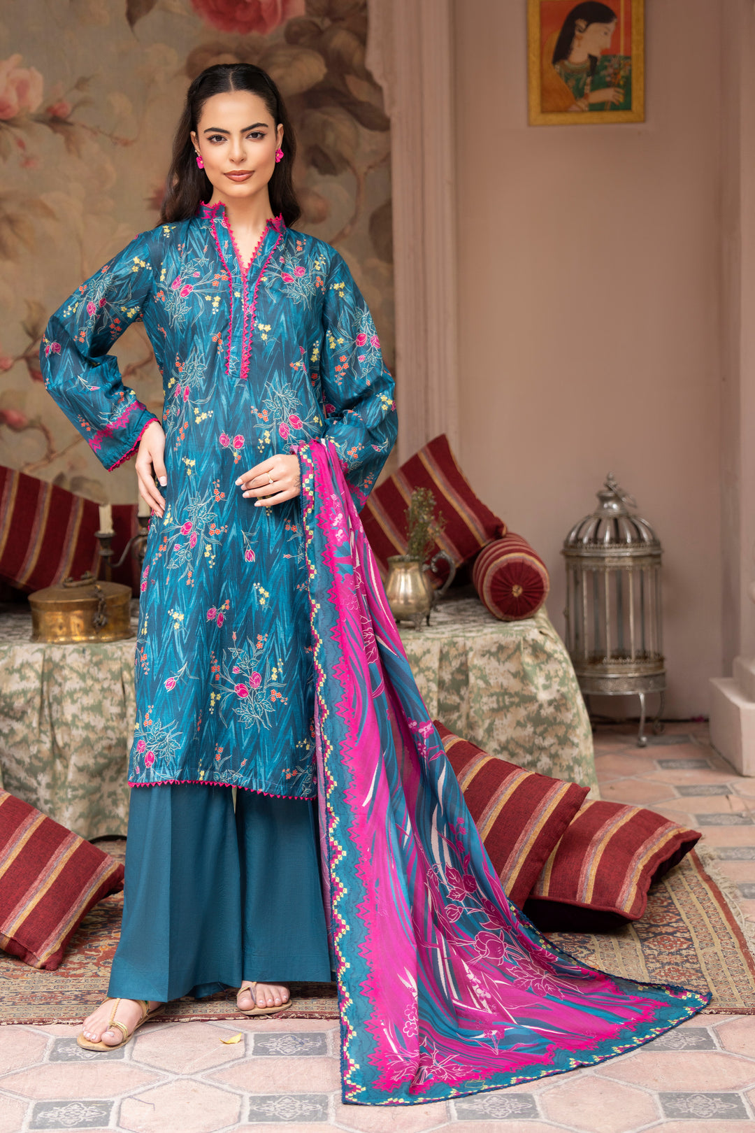 3 Piece Unstitched Blue Lawn - SU25V26-S4 - JACQUARD CLOTHING