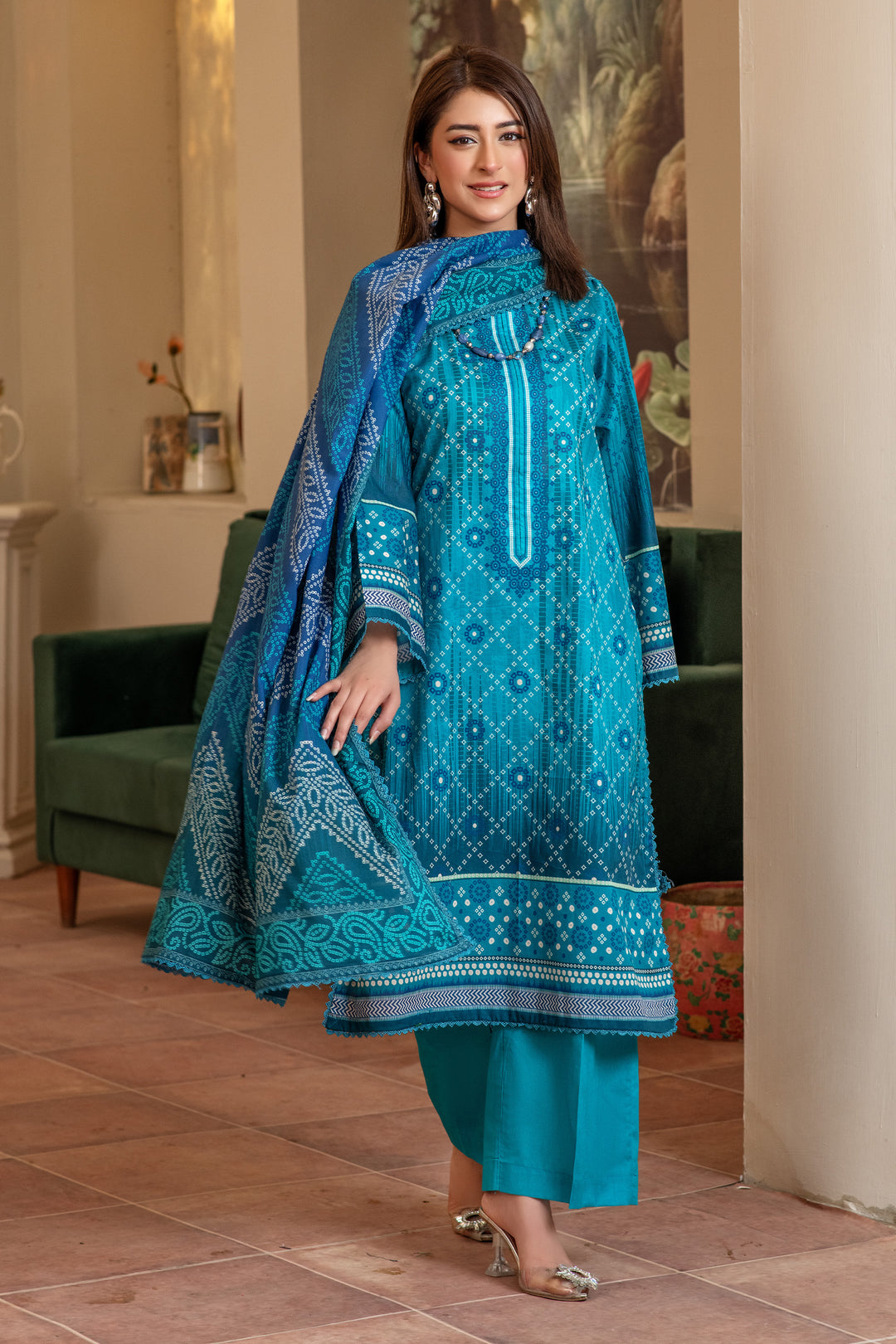 3 Piece Unstitched Blue Premium Lawn - SU25V12-S6 - JACQUARD CLOTHING