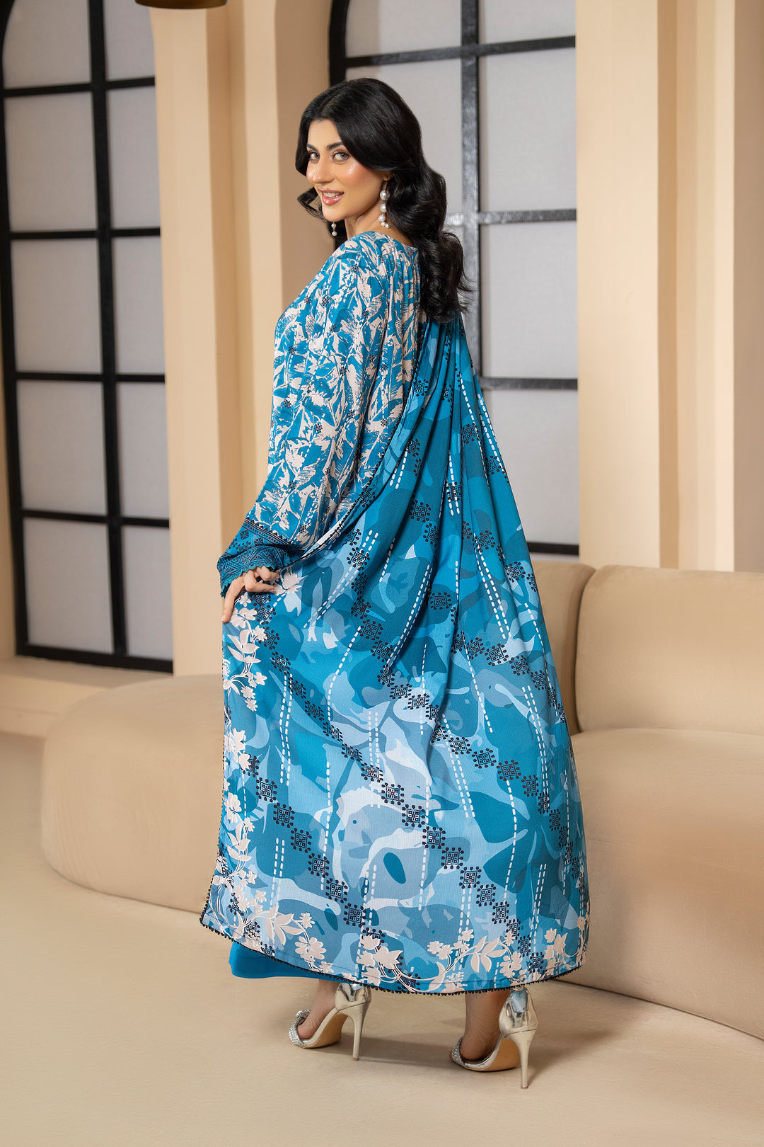 3 Piece Unstitched Blue Premium Linen - W25CF1V3-S2 - JACQUARD CLOTHING