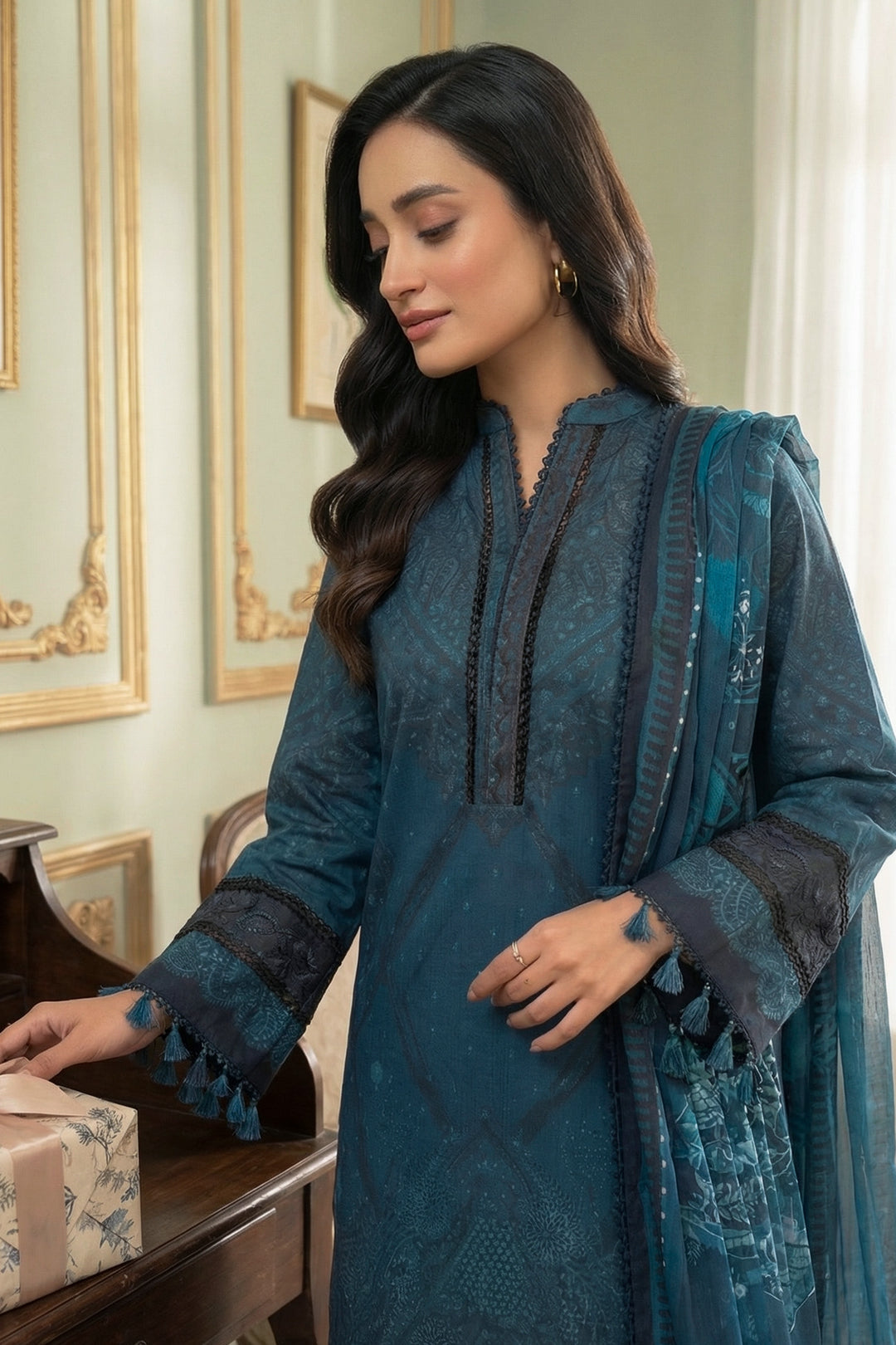 3 Piece Unstitched Blue Premium Printed Lawn Suit - Jacquard Virsa By Zainab Summer 2026 Collection