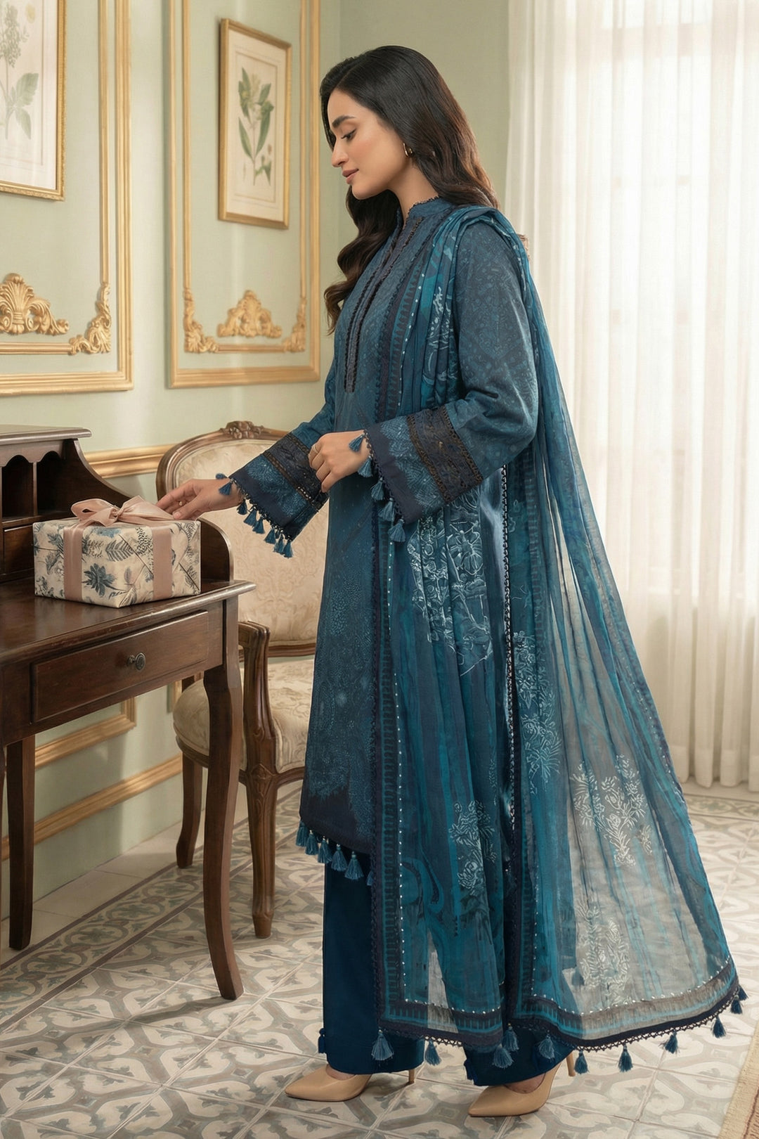 3 Piece Unstitched Blue Premium Printed Lawn Suit - Jacquard Virsa By Zainab Summer 2026 Collection