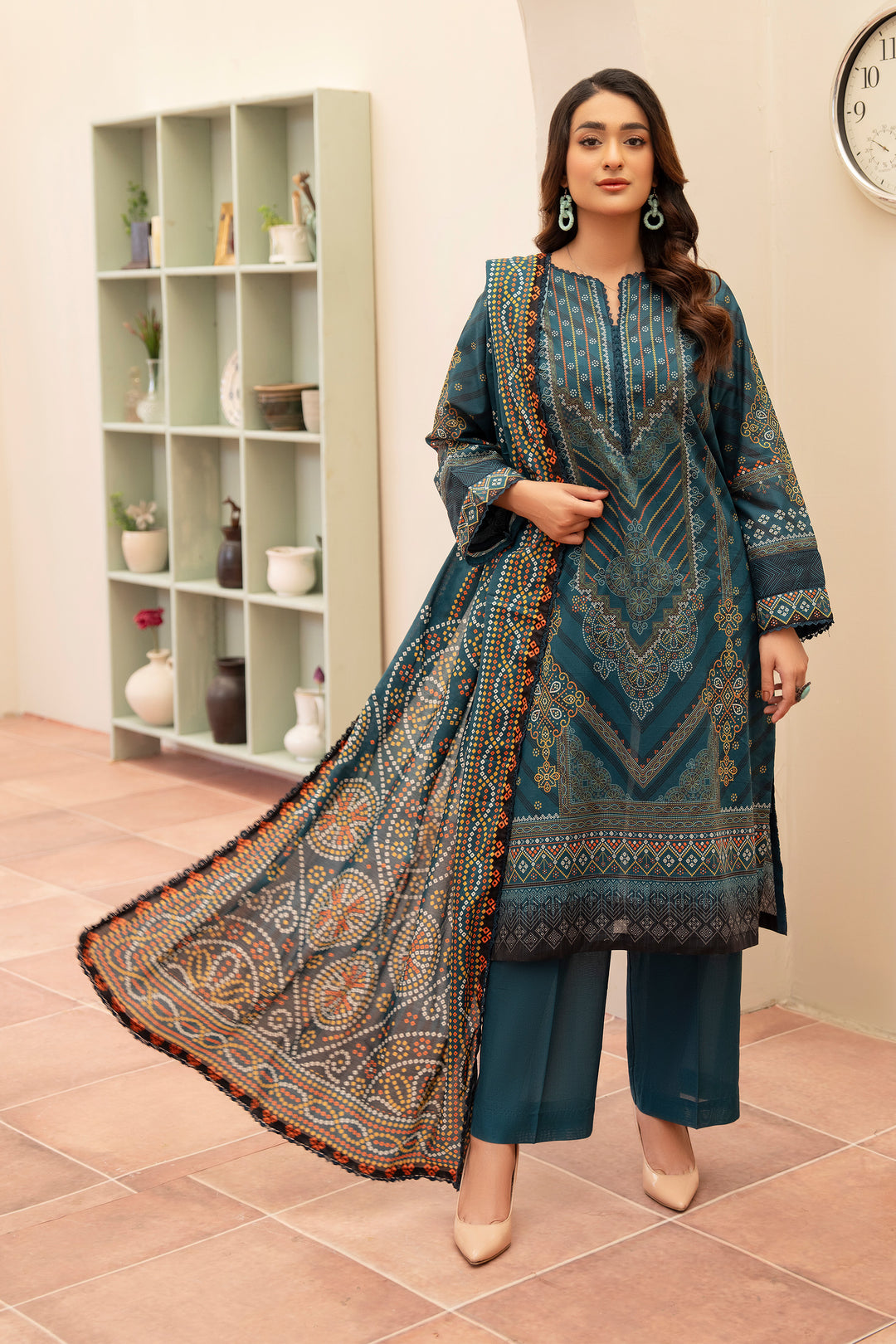 3 Piece Unstitched Bottle Green Premium Lawn - SU25V11-S10 - JACQUARD CLOTHING