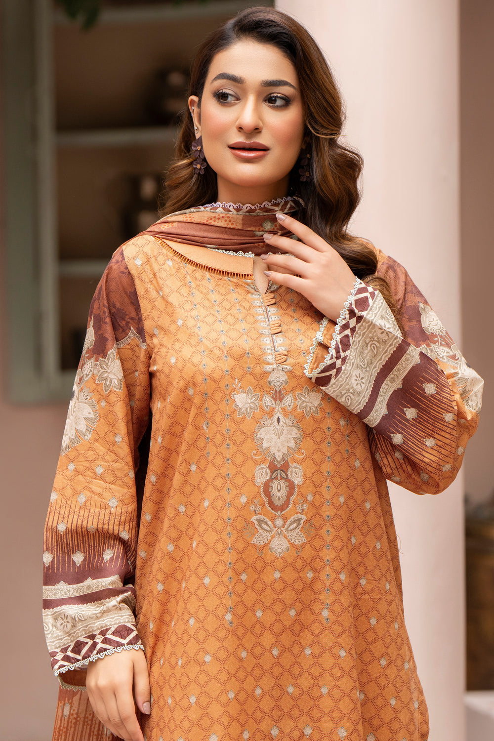 3 Piece Unstitched Brown Lawn - SU25V21-S6 - JAQUARD CLOTHING