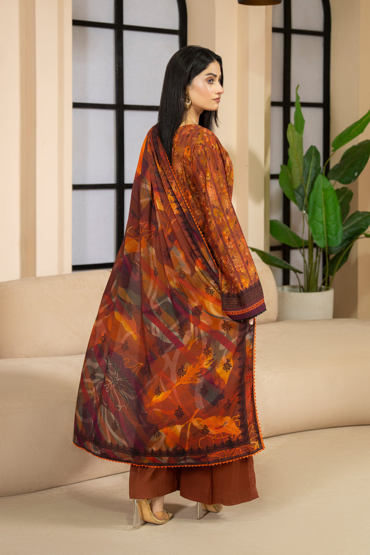 3 Piece Unstitched Brown Premium Linen - W25CF1V3-S4 - JACQUARD CLOTHING