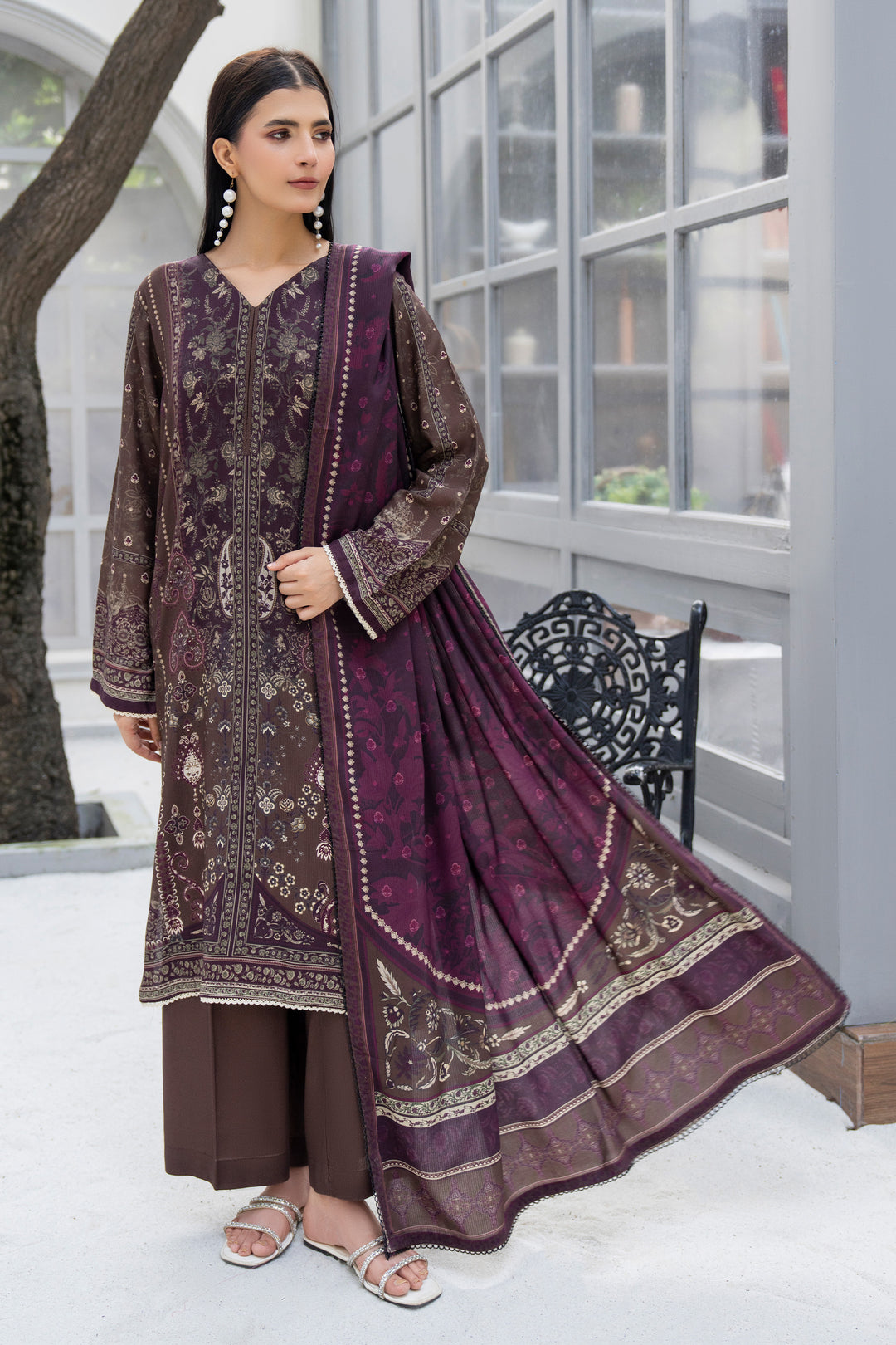 3 Piece Unstitched Brown Premium Linen - W25CF1V4-S1 - JACQUARD CLOTHING