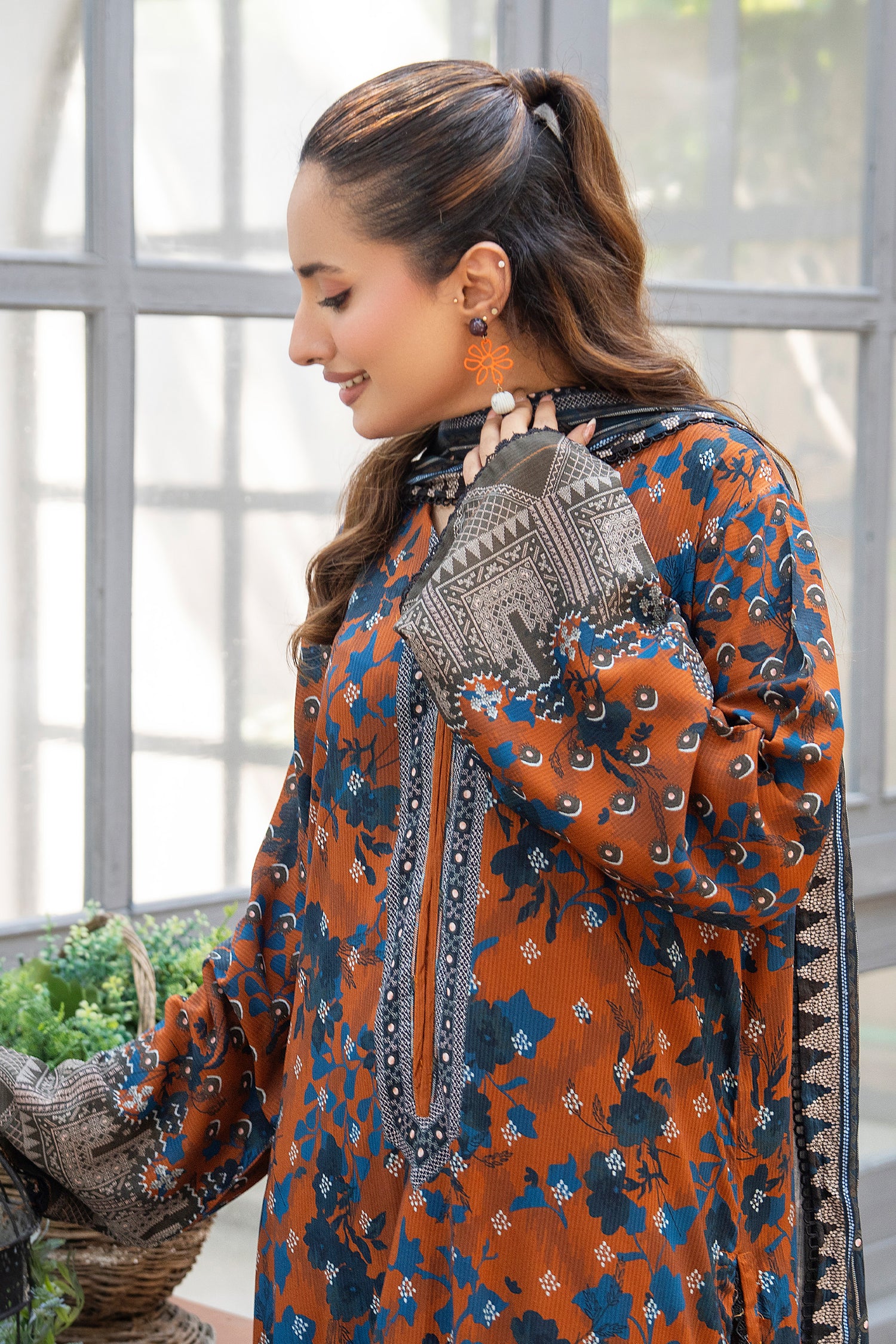 3 Piece Unstitched Brown Printed Linen - W25CF1V2-S3 - JACQUARD CLOTHING