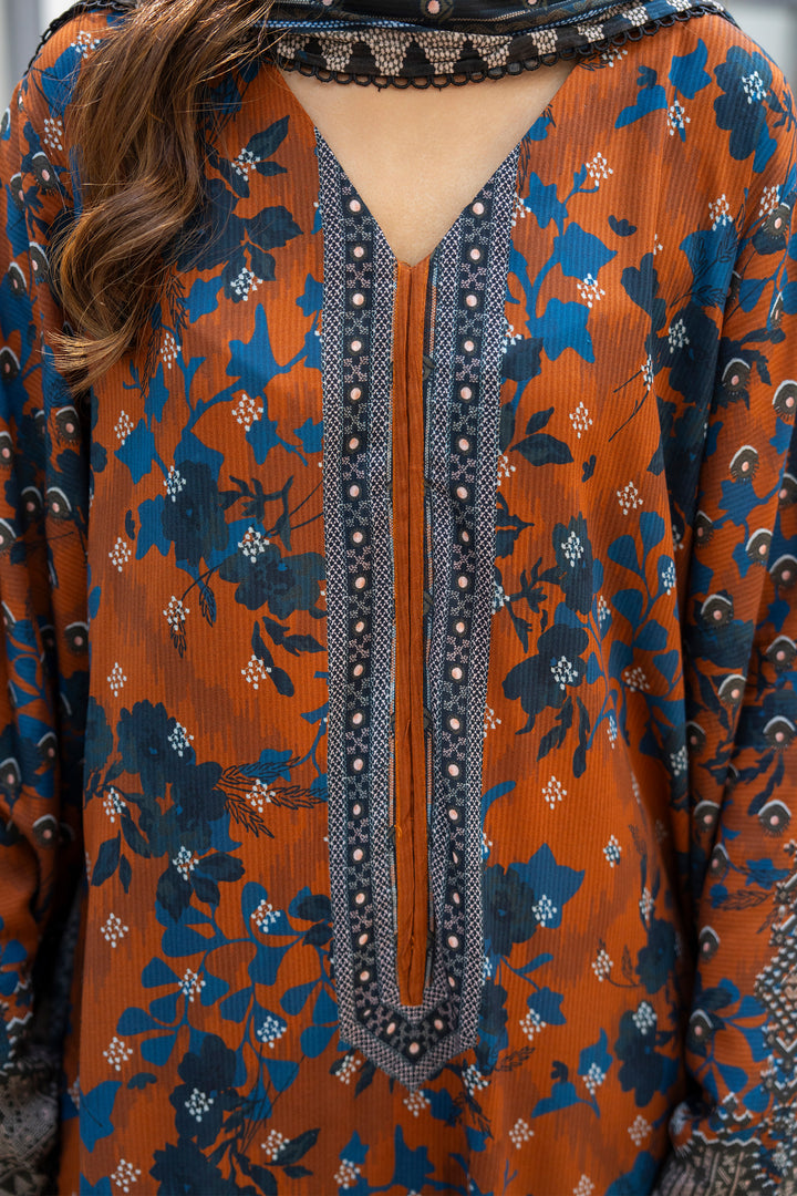 3 Piece Unstitched Brown Printed Linen - W25CF1V2-S3 - JACQUARD CLOTHING