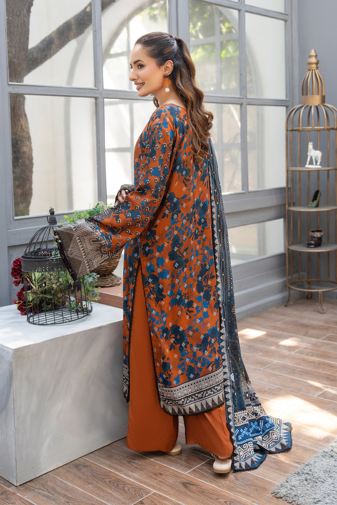 3 Piece Unstitched Brown Printed Linen - W25CF1V2-S3 - JACQUARD CLOTHING