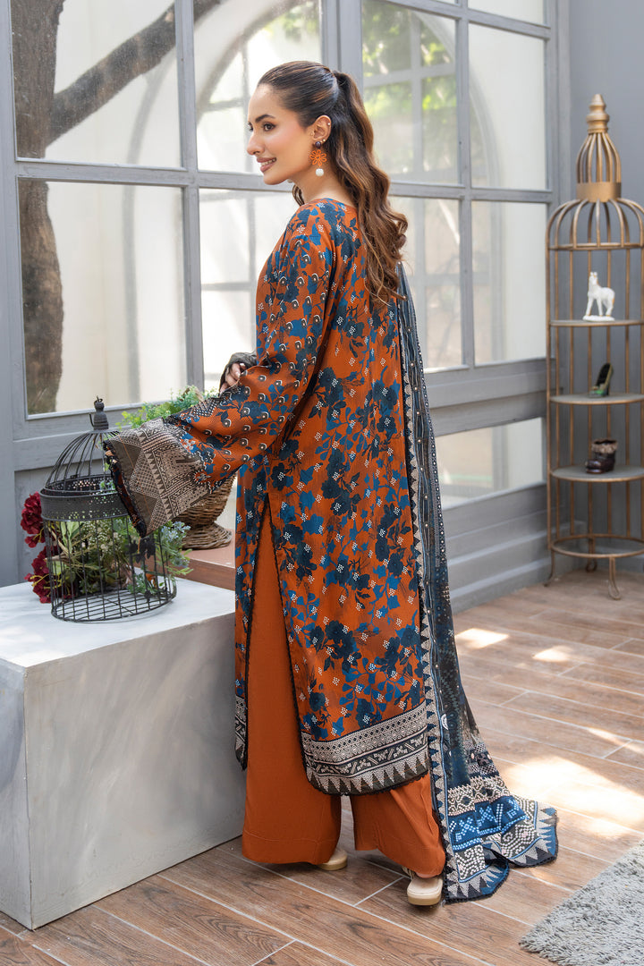 3 Piece Unstitched Brown Printed Linen - W25CF1V2-S3 - JACQUARD CLOTHING
