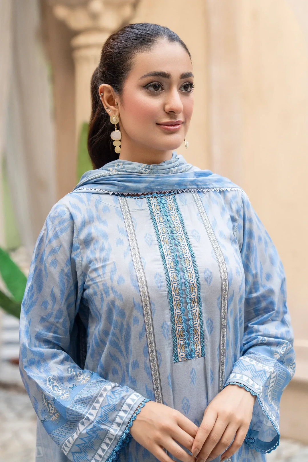 3 Piece Unstitched Cadet Grey Premium Printed Lawn Suit - Jacquard Summer 2026