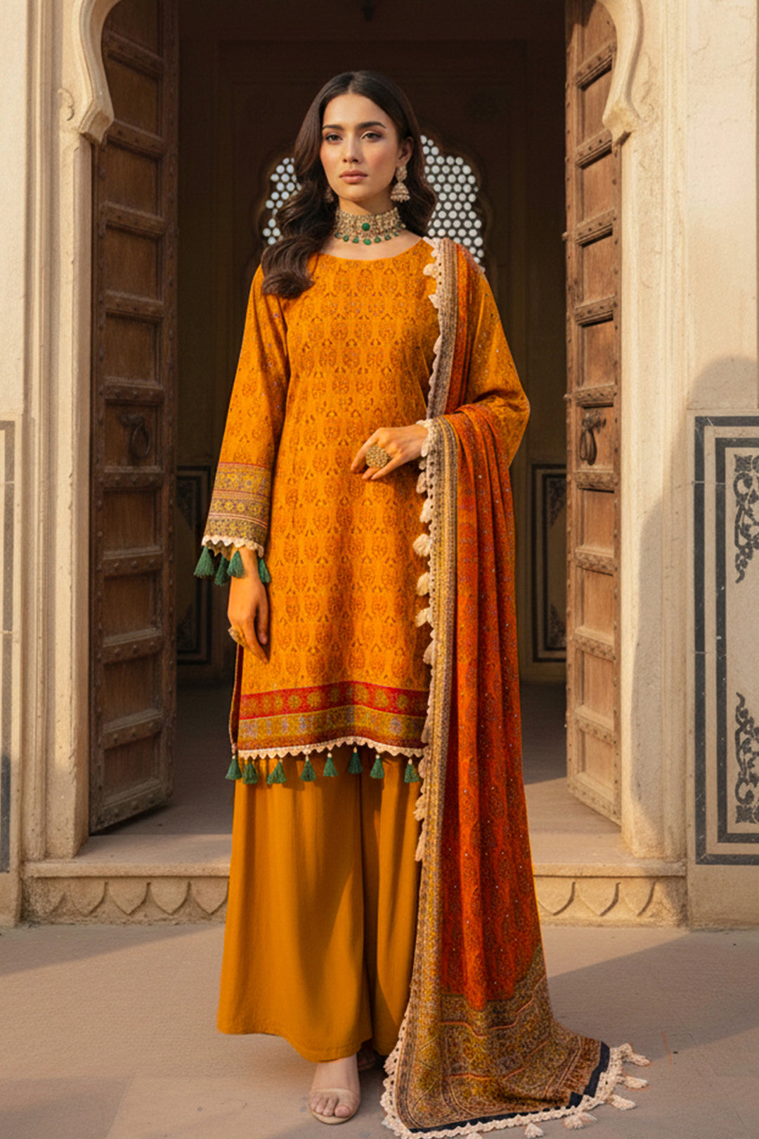3 Piece Unstitched Cadmium Orange Premium Printed Lawn