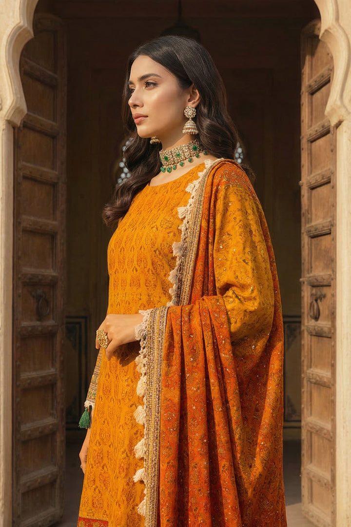 3 Piece Unstitched Cadmium Orange Premium Printed Lawn