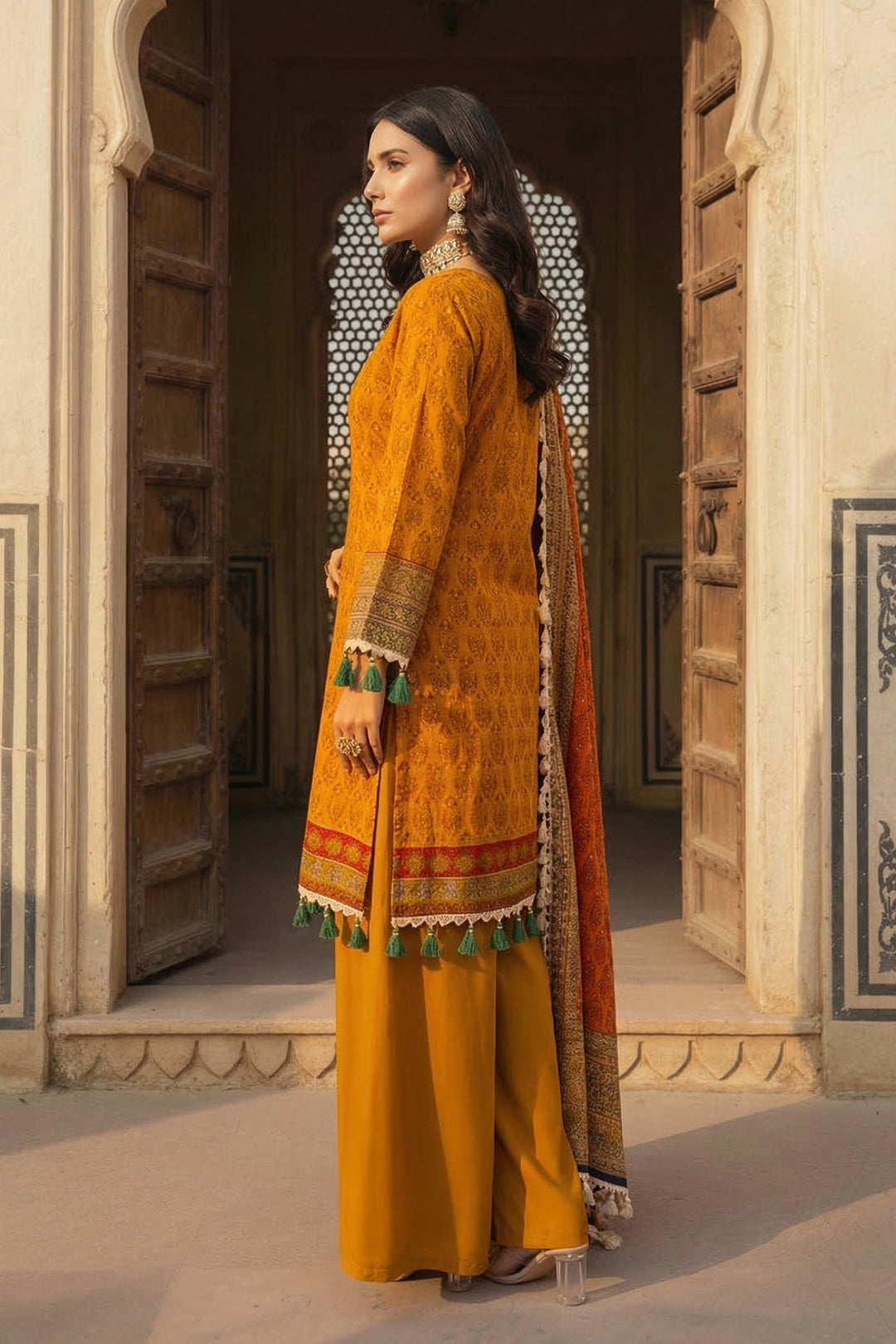 3 Piece Unstitched Cadmium Orange Premium Printed Lawn