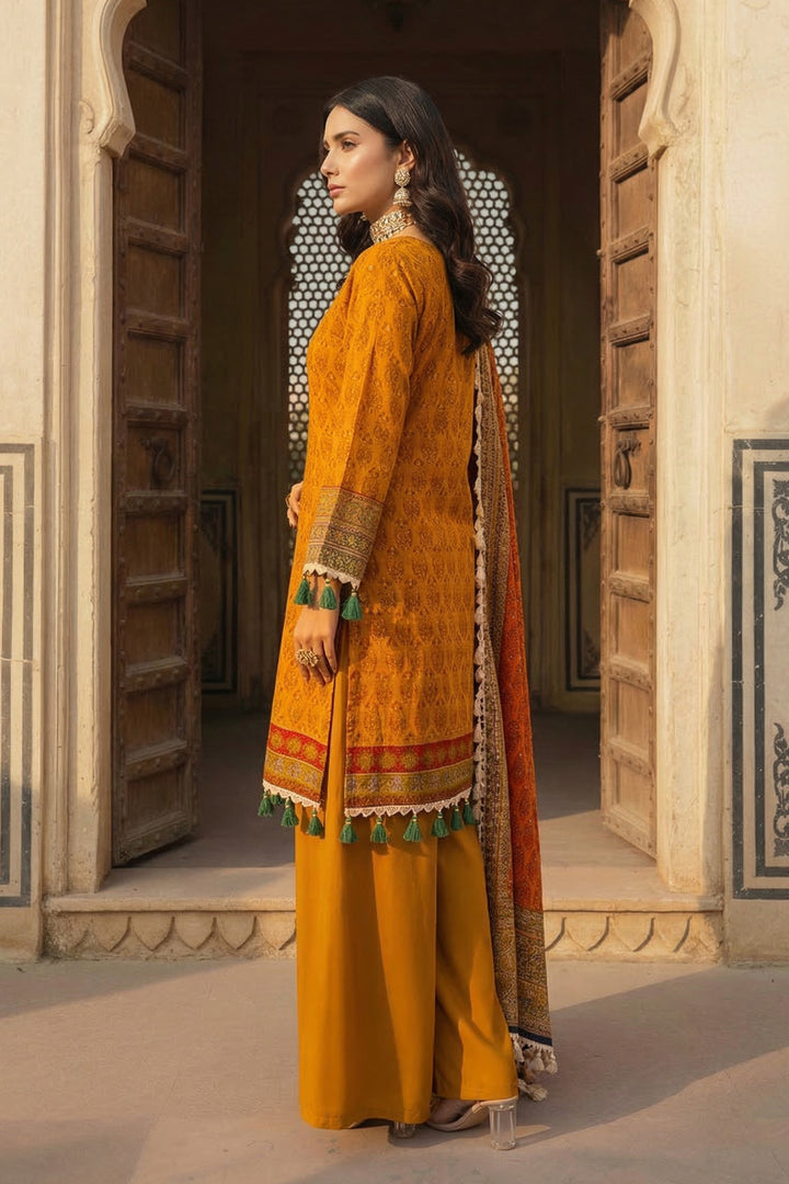 3 Piece Unstitched Cadmium Orange Premium Printed Lawn