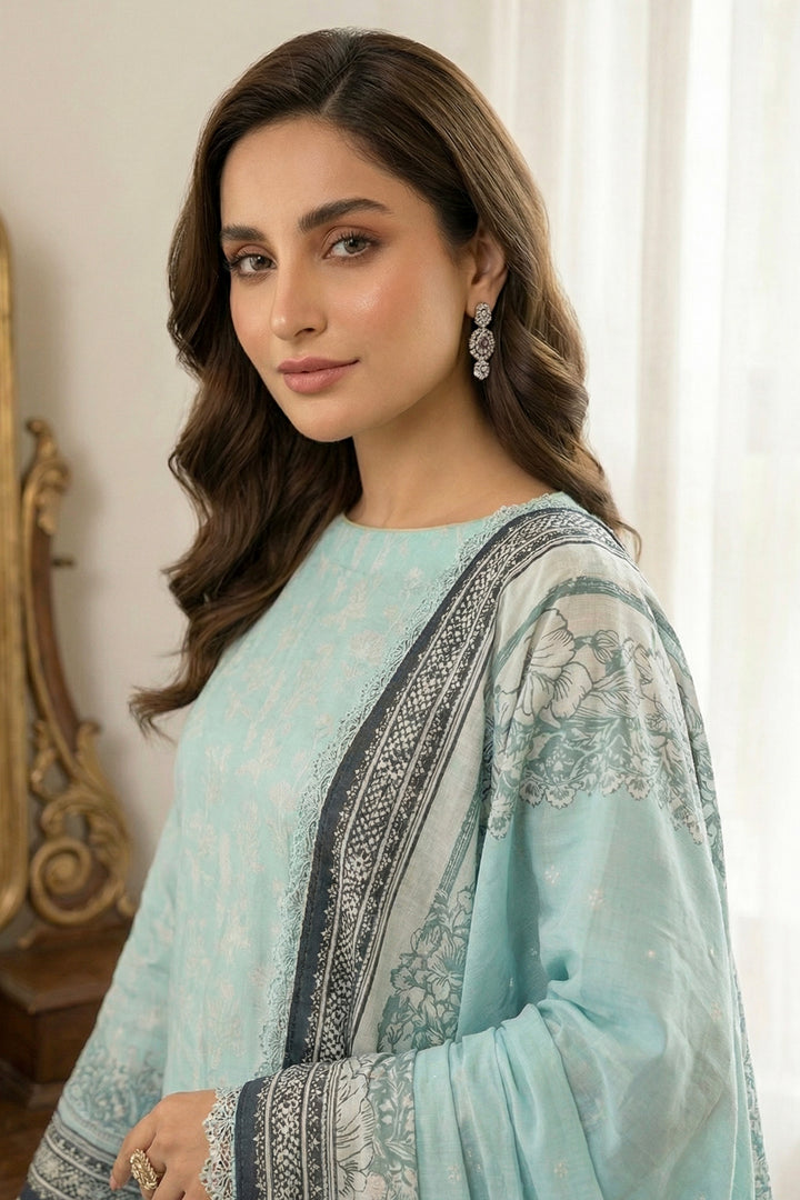 3 Piece Unstitched Cambridge Blue Premium Printed Lawn Suit - Jacquard Soha Afreen Summer 2026 Collection