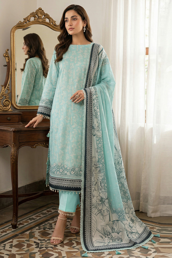 3 Piece Unstitched Cambridge Blue Premium Printed Lawn Suit - Jacquard Soha Afreen Summer 2026 Collection