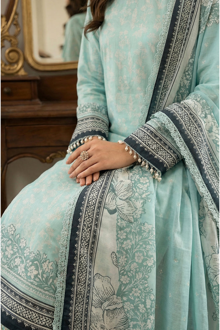 3 Piece Unstitched Cambridge Blue Premium Printed Lawn Suit - Jacquard Soha Afreen Summer 2026 Collection