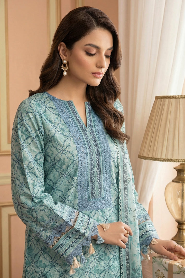 3 Piece Unstitched Cambridge Blue Premium Printed Lawn Suit - Jacquard Virsa By Zainab Summer 2026 Collection