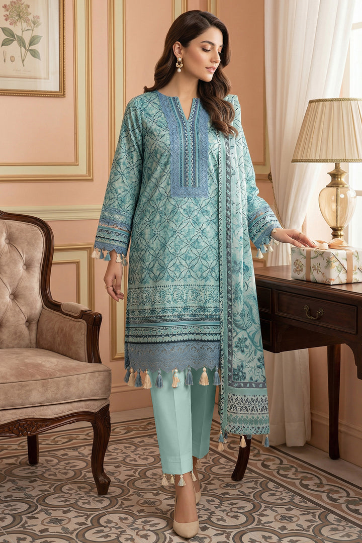 3 Piece Unstitched Cambridge Blue Premium Printed Lawn Suit - Jacquard Virsa By Zainab Summer 2026 Collection