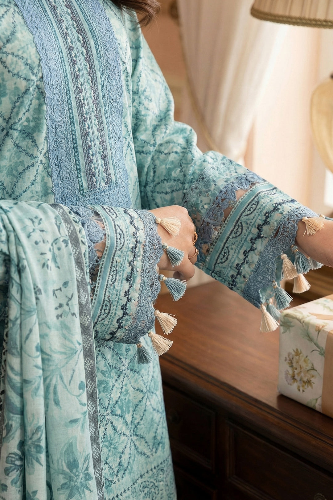 3 Piece Unstitched Cambridge Blue Premium Printed Lawn Suit - Jacquard Virsa By Zainab Summer 2026 Collection
