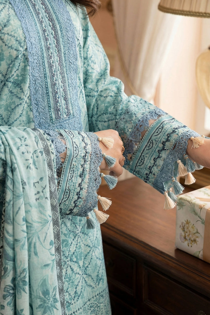 3 Piece Unstitched Cambridge Blue Premium Printed Lawn Suit - Jacquard Virsa By Zainab Summer 2026 Collection