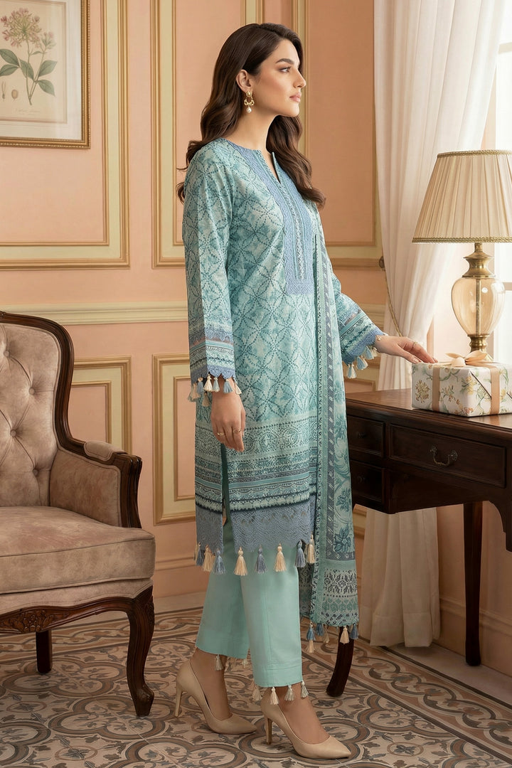 3 Piece Unstitched Cambridge Blue Premium Printed Lawn Suit - Jacquard Virsa By Zainab Summer 2026 Collection