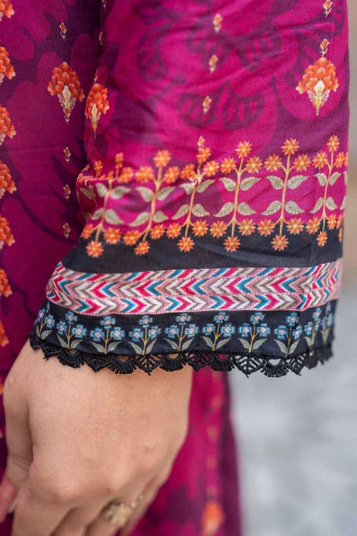 3 Piece Unstitched Cerise Premium Printed Lawn - Jacquard Clothing