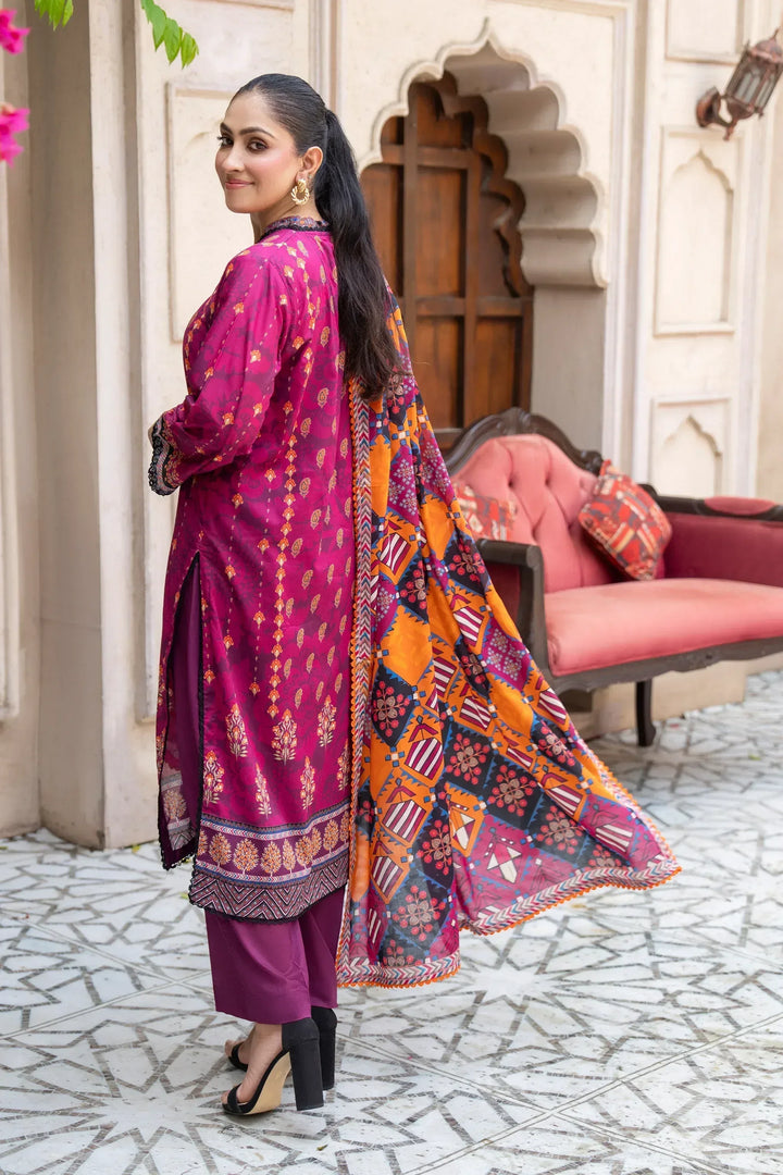 3 Piece Unstitched Cerise Premium Printed Lawn - Jacquard Clothing