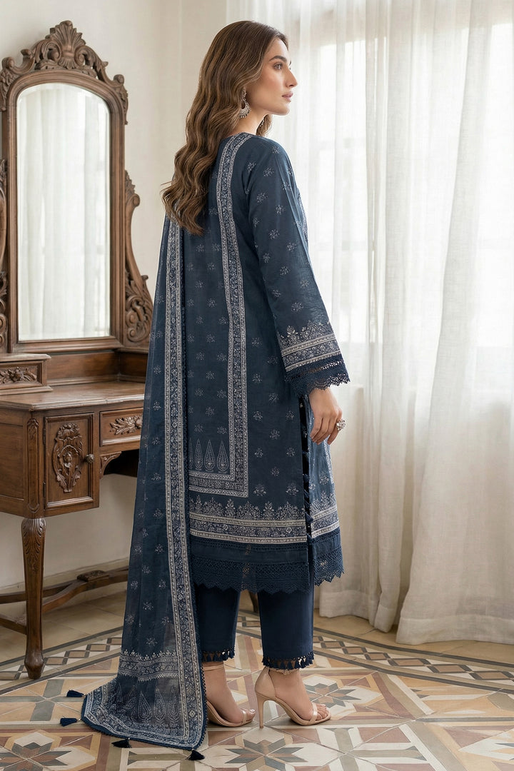 3 Piece Unstitched Charcoal Blue Premium Printed Lawn Suit - Jacquard Soha Afreen Summer 2026 Collection