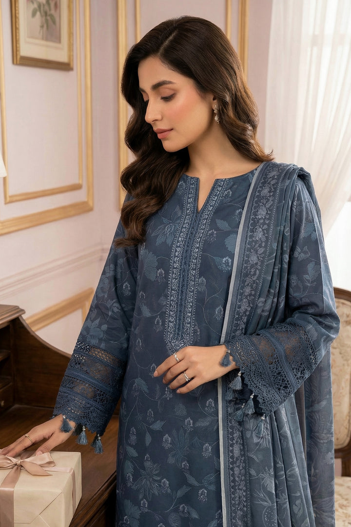 3 Piece Unstitched Charcoal Premium Printed Lawn Suit - Jacquard Virsa By Zainab Summer 2026 Collection