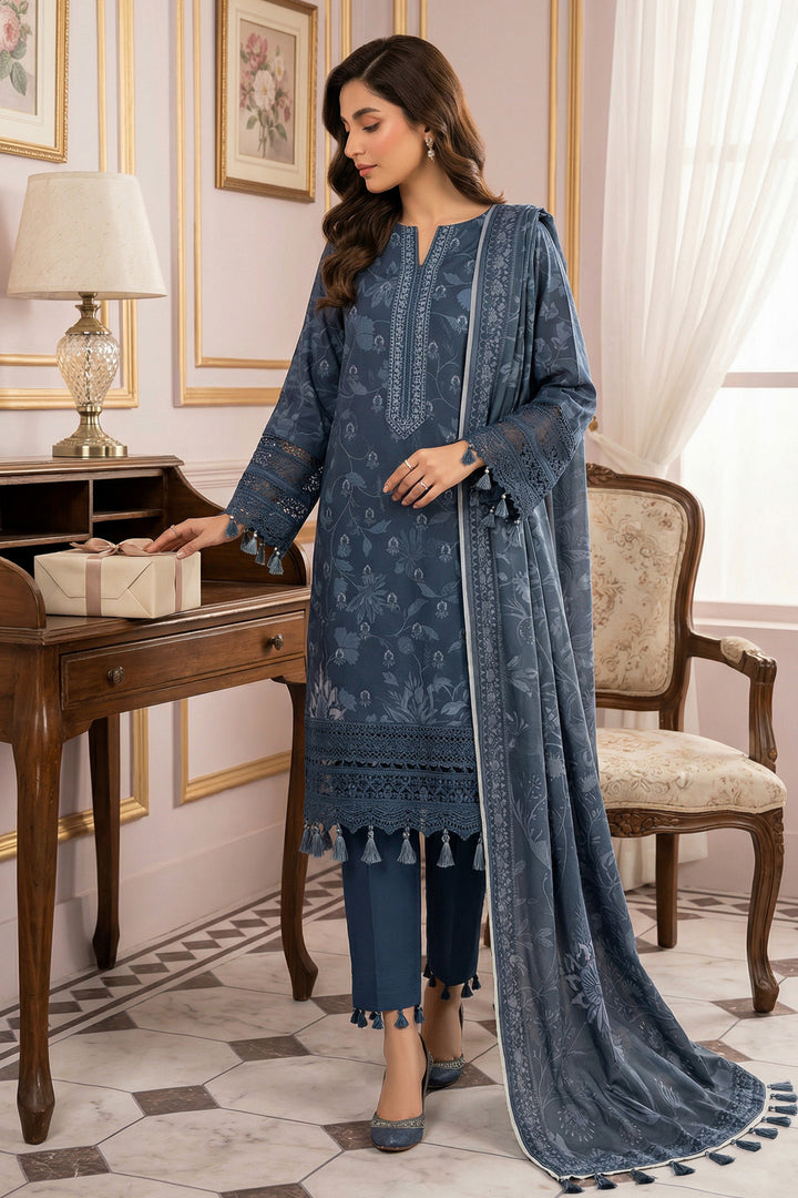3 Piece Unstitched Charcoal Premium Printed Lawn Suit - Jacquard Virsa By Zainab Summer 2026 Collection