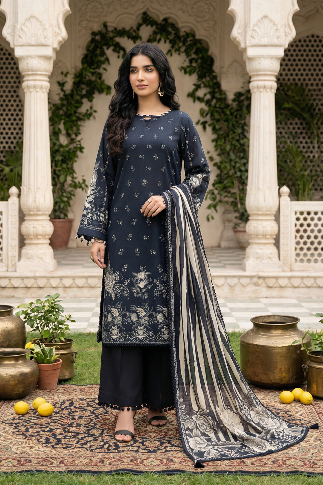 3 Piece Unstitched Charcoal Premium Printed Lawn Suit By Jacquard Clothing Summer 2026 Collection
