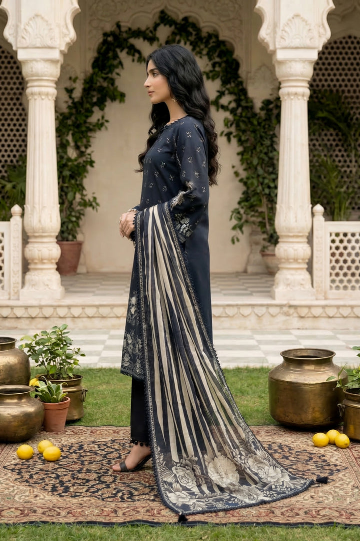 3 Piece Unstitched Charcoal Premium Printed Lawn Suit By Jacquard Clothing Summer 2026 Collection