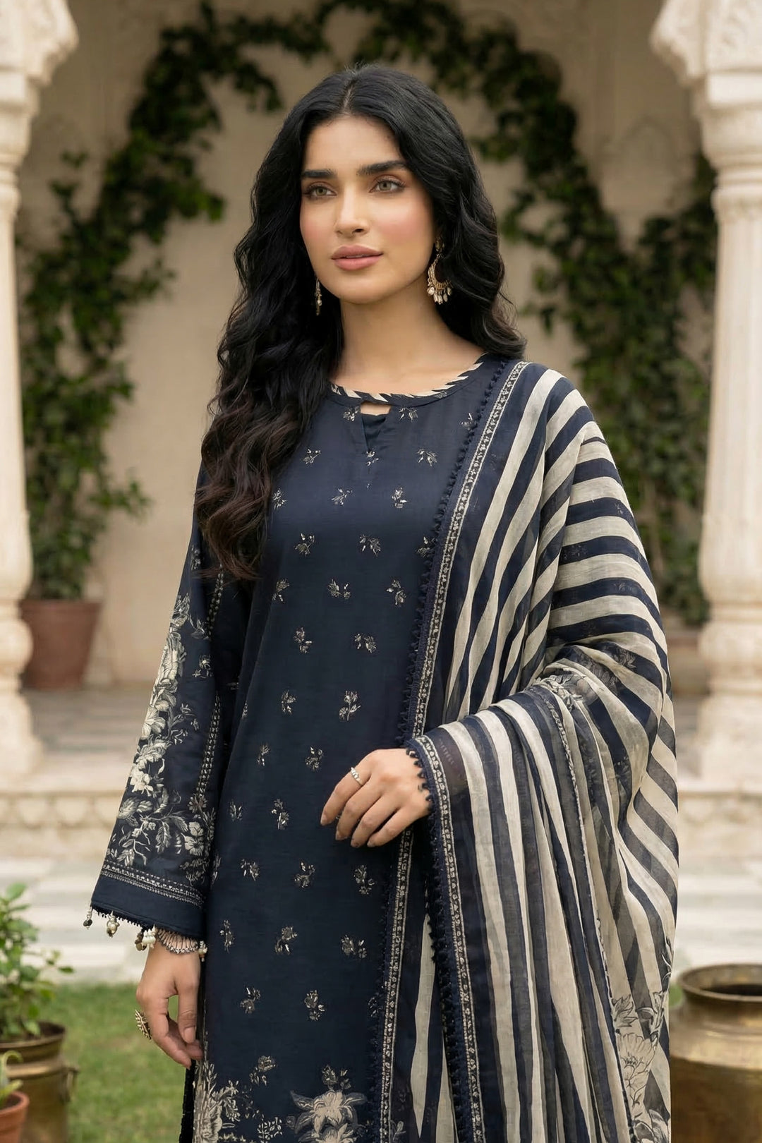 3 Piece Unstitched Charcoal Premium Printed Lawn Suit By Jacquard Clothing Summer 2026 Collection
