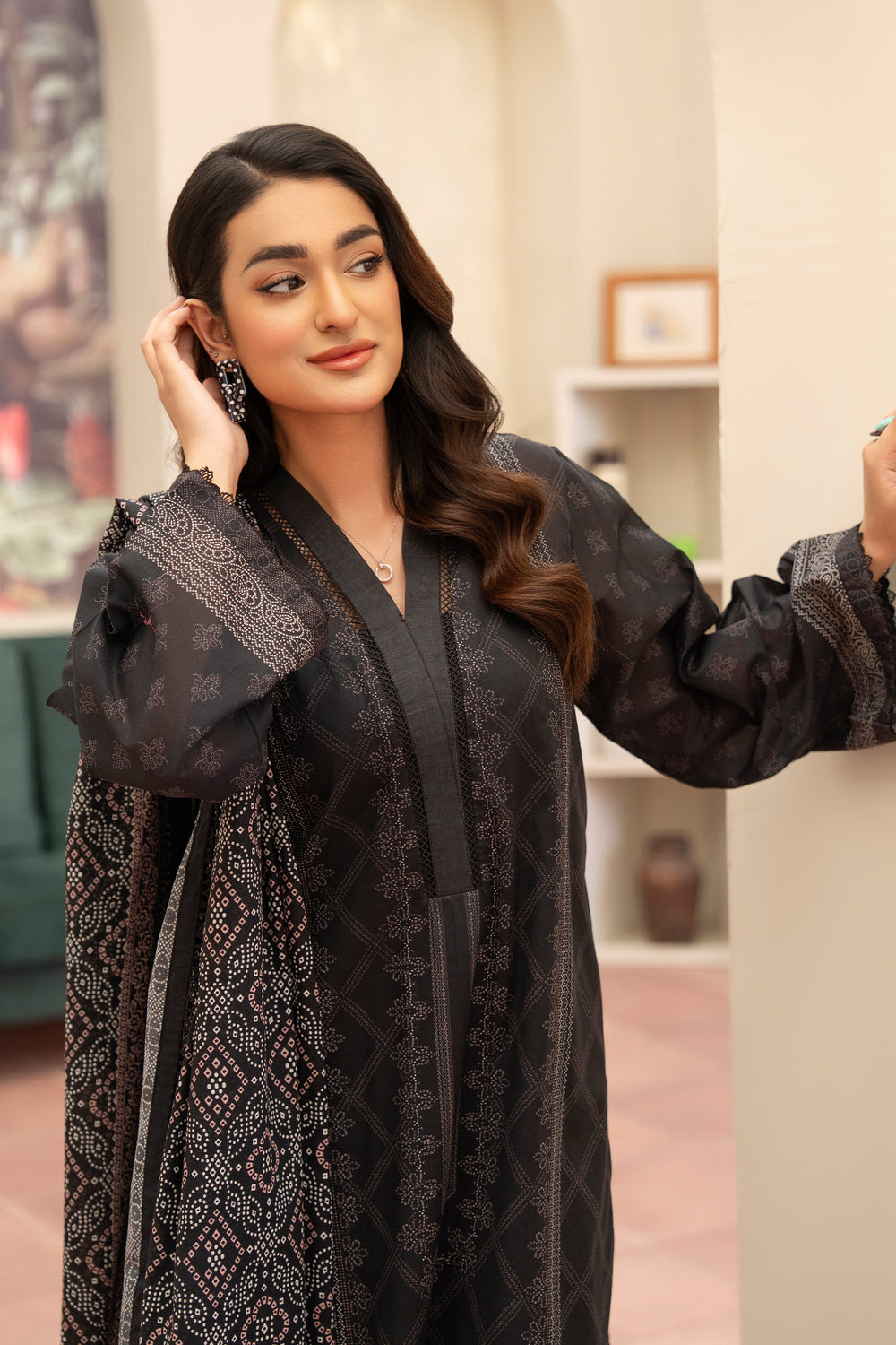 3 Piece Unstitched Chic Black Premium Lawn - SU25V12-S7 - JACQUARD CLOTHING