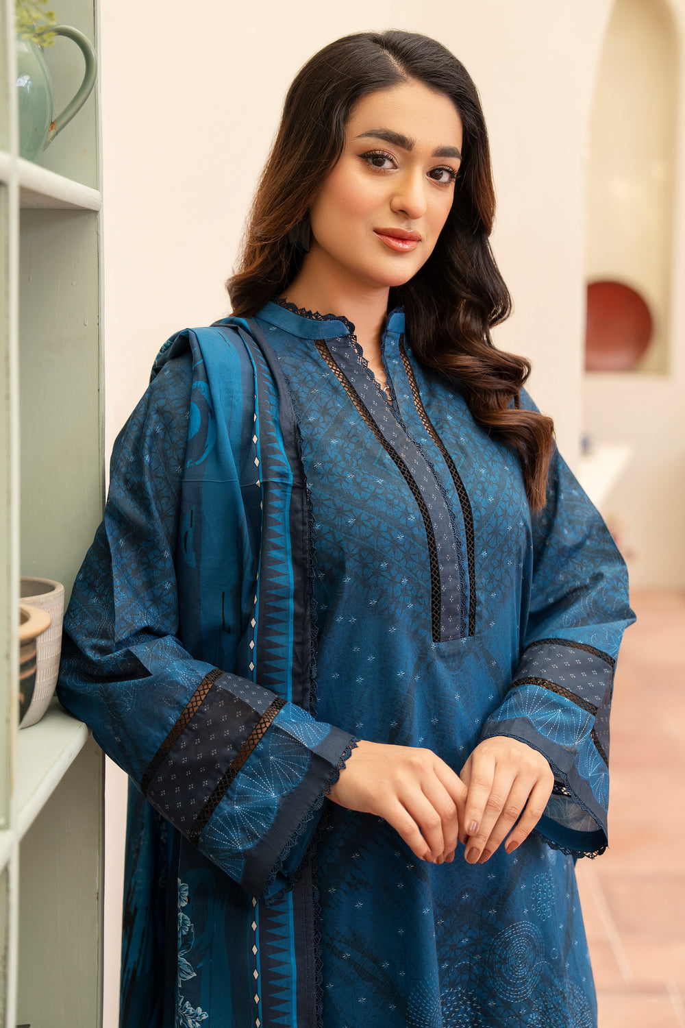 3 Piece Unstitched Cobalt Blue Premium Lawn - SU25V13-S6 - JACQUARD CLOTHING
