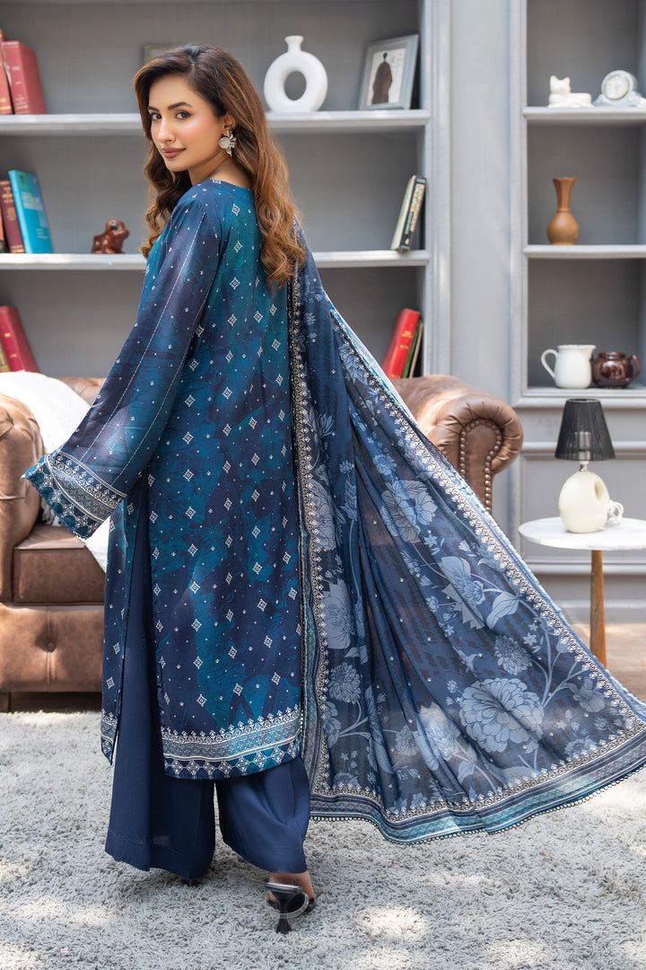 3 Piece Unstitched Cobalt Blue Printed Linen - W25CF1V2-S2 - JACQUARD CLOTHING