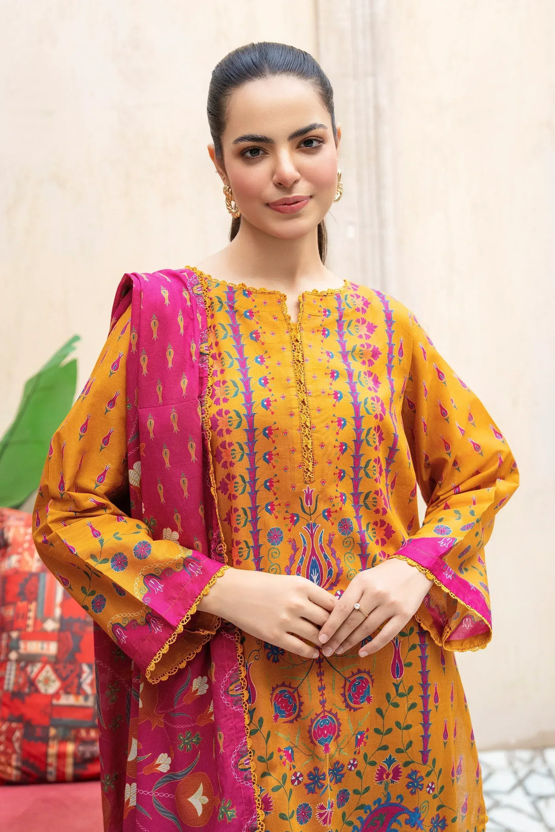 3 Piece Unstitched Copper Premium Printed Lawn - Jacquard Clothing
