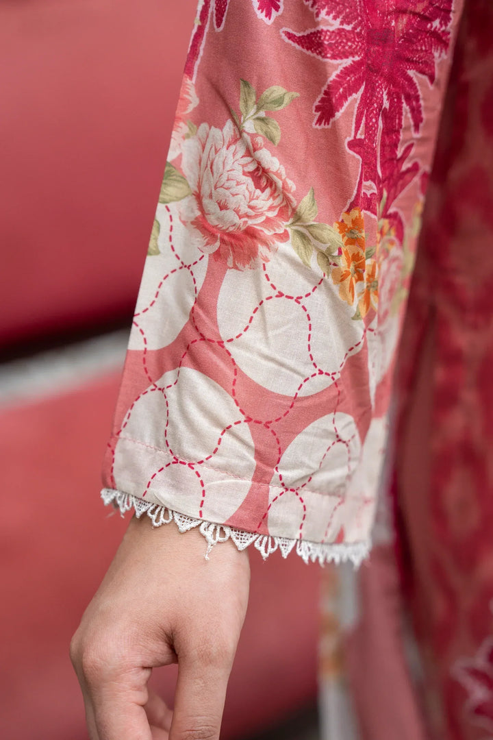 3 Piece Unstitched Coral Pink Premium Printed Lawn Suit - Jacquard Summer 2026