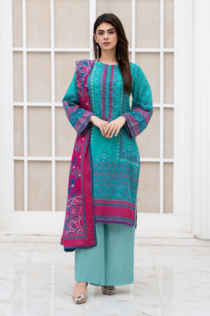 3 Piece Unstitched Cyan Lawn - SU25V27-S6 - JACQUARD CLOTHING
