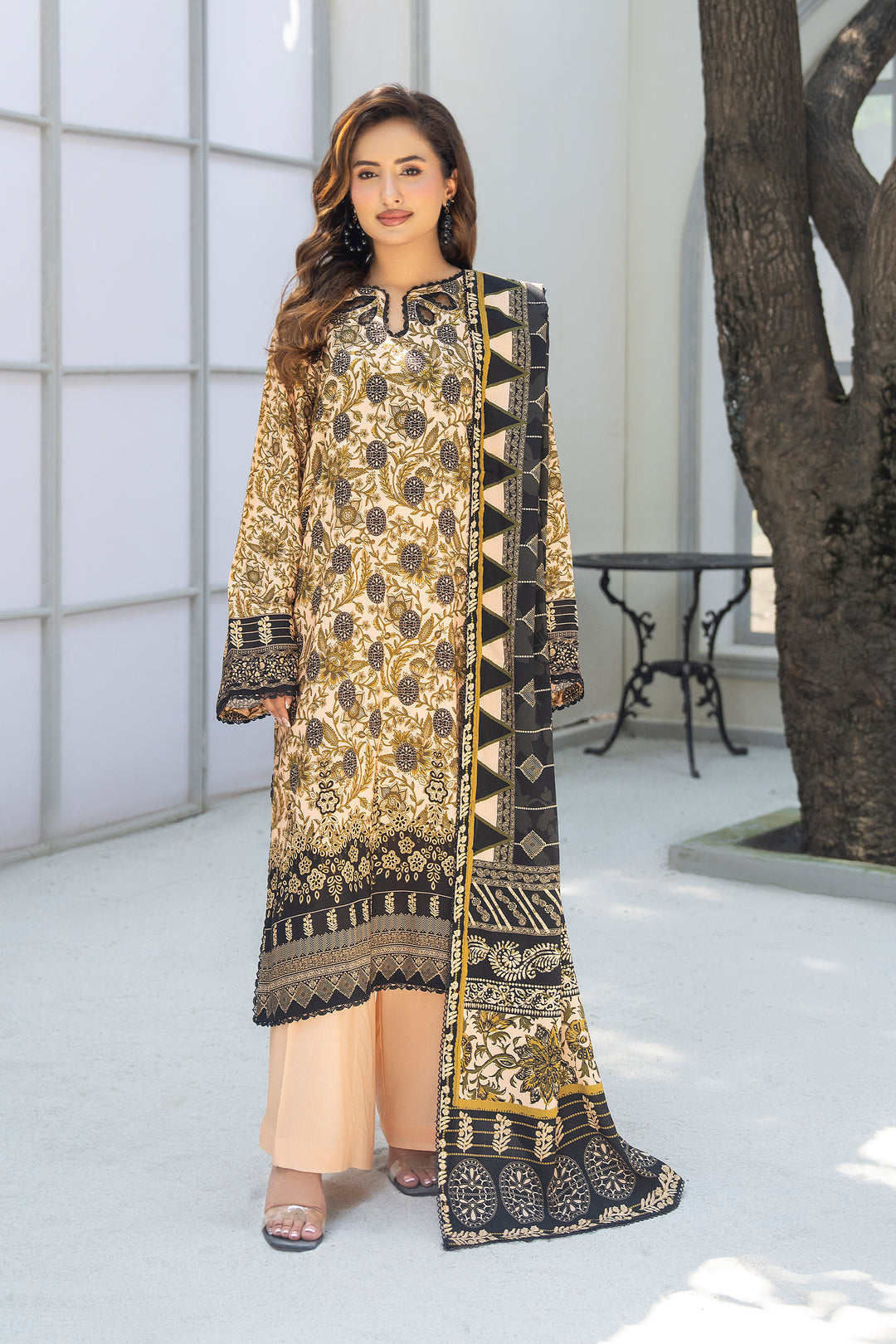 3 Piece Unstitched Dairy Cream Premium Linen